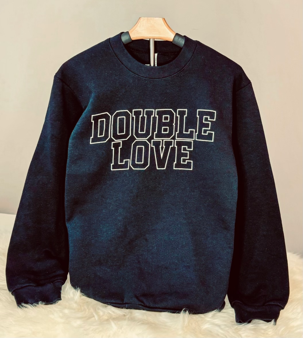 DOUBLE LOVE Collegiate Sweatshirt - Heather Grey or Black