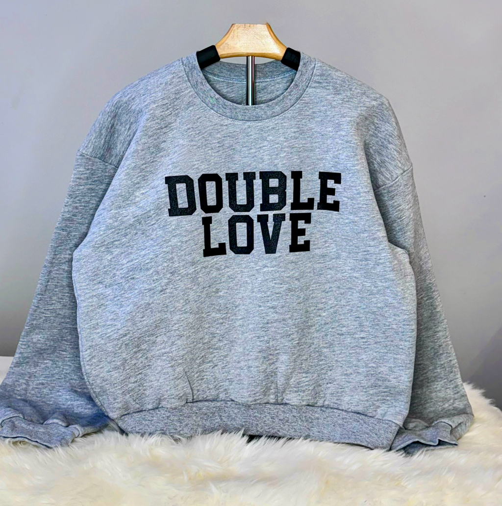 DOUBLE LOVE Collegiate Sweatshirt - Heather Grey or Black